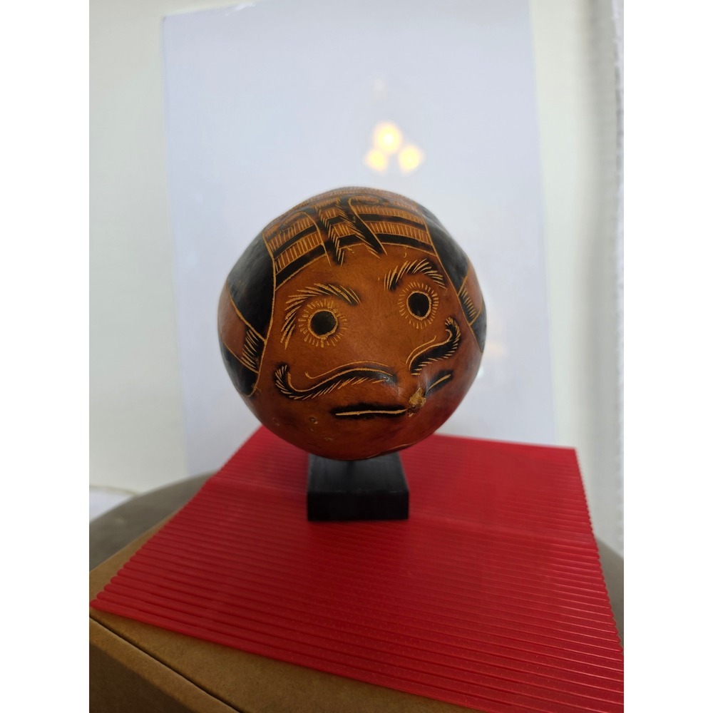 Vintage‎ Peruvian Mate Burilado Carved Gourd Hand-Engraved Andean Folk Art Face